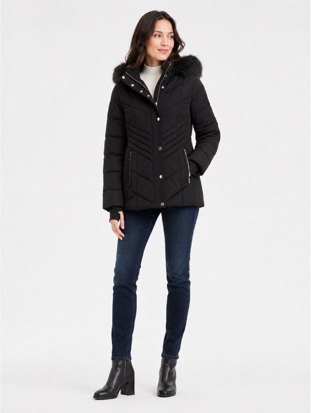 Michael Kors Women’s White Puffer Jacket Faux Fur Hood Size S NWT